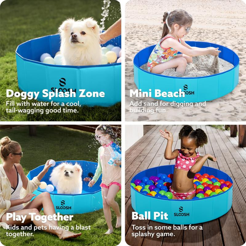 SLOOSH Foldable Dog Kiddie Pool - Portable Hard Plastic Doggie Swimming Pool, Anti-Slip Collapsible Pets Bath Tub Suitable for Kids Indoor Outdoor Backyard Use