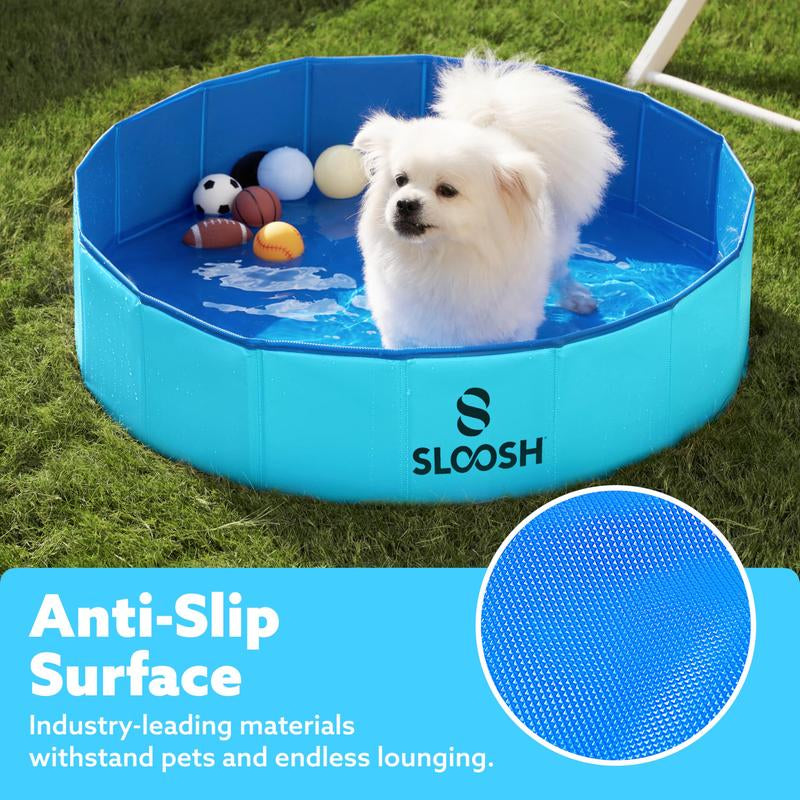SLOOSH Foldable Dog Kiddie Pool - Portable Hard Plastic Doggie Swimming Pool, Anti-Slip Collapsible Pets Bath Tub Suitable for Kids Indoor Outdoor Backyard Use