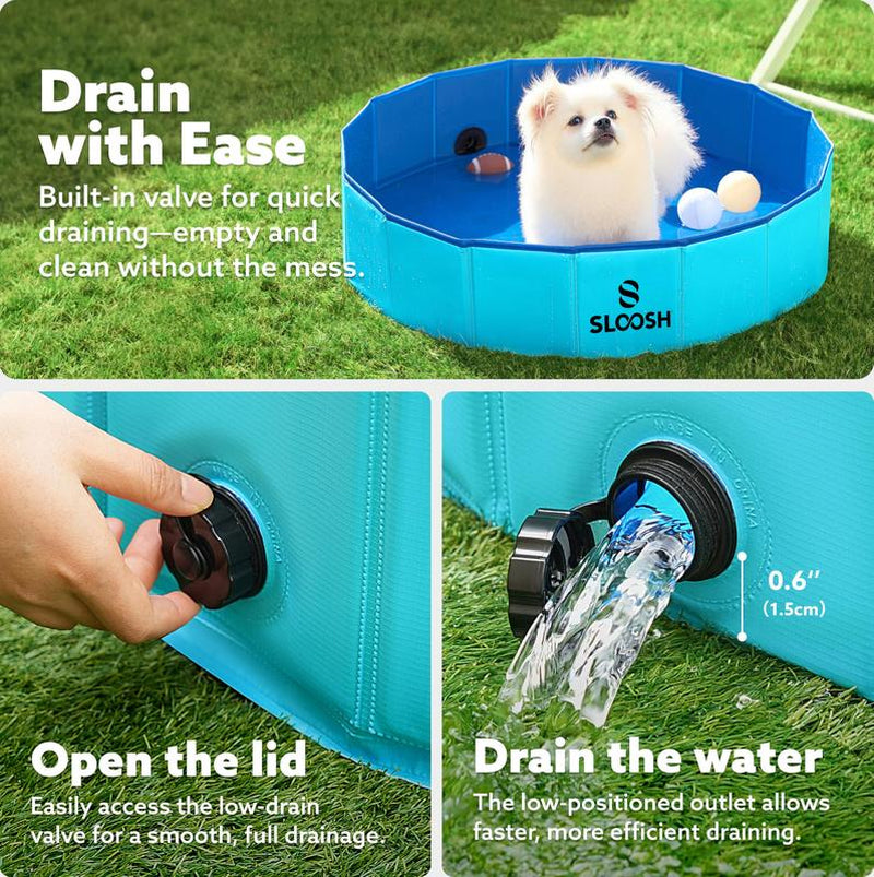 SLOOSH Foldable Dog Kiddie Pool - Portable Hard Plastic Doggie Swimming Pool, Anti-Slip Collapsible Pets Bath Tub Suitable for Kids Indoor Outdoor Backyard Use