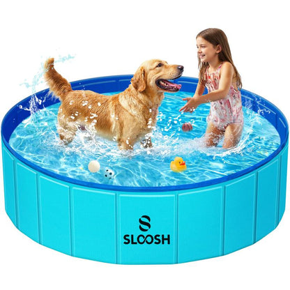 SLOOSH Foldable Dog Kiddie Pool - Portable Hard Plastic Doggie Swimming Pool, Anti-Slip Collapsible Pets Bath Tub Suitable for Kids Indoor Outdoor Backyard Use