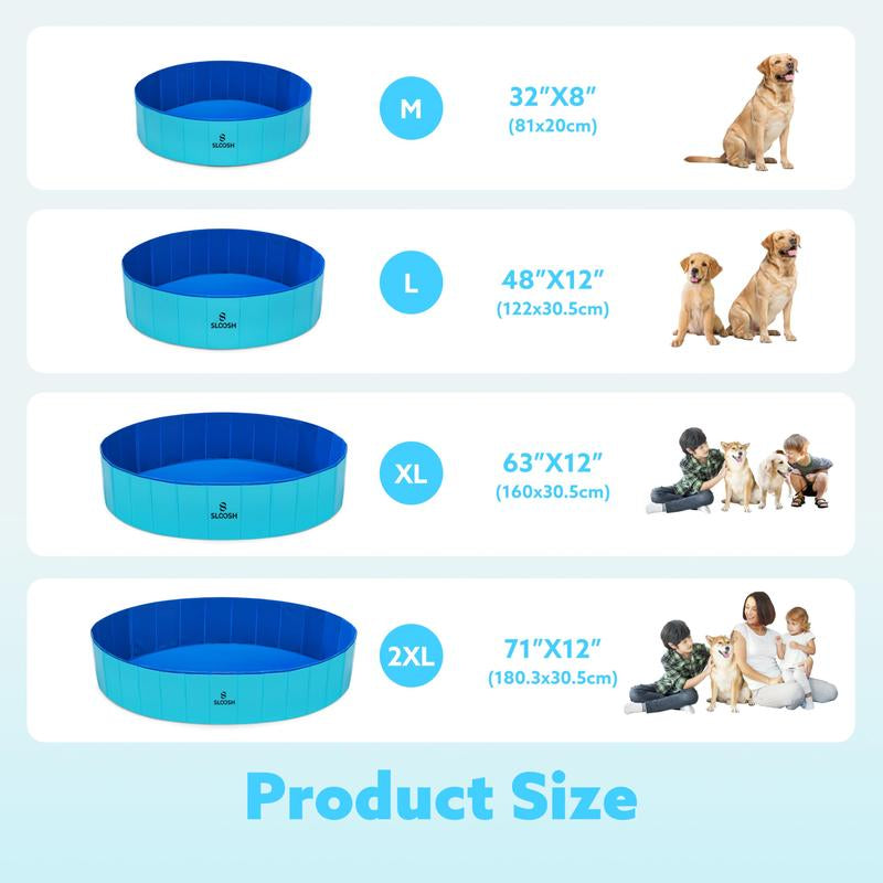 SLOOSH Foldable Dog Kiddie Pool - Portable Hard Plastic Doggie Swimming Pool, Anti-Slip Collapsible Pets Bath Tub Suitable for Kids Indoor Outdoor Backyard Use