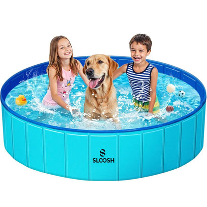 SLOOSH Foldable Dog Kiddie Pool - Portable Hard Plastic Doggie Swimming Pool, Anti-Slip Collapsible Pets Bath Tub Suitable for Kids Indoor Outdoor Backyard Use